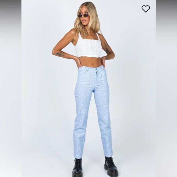 Princess Polly Addison Printed jeans size 4 blue groovy print straight leg - Picture 5 of 14